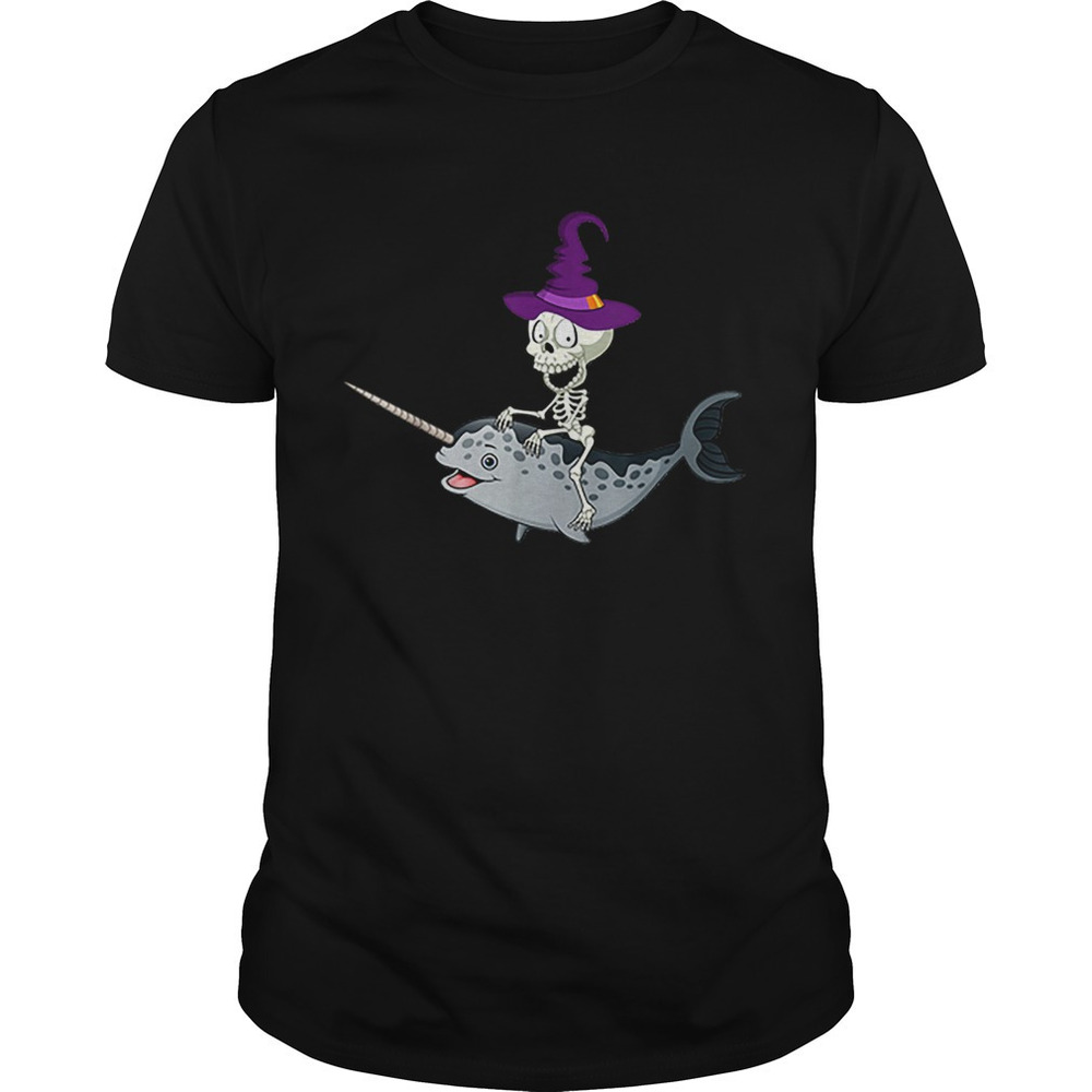 Skeleton Witch Riding Narwhal Halloween Shirt